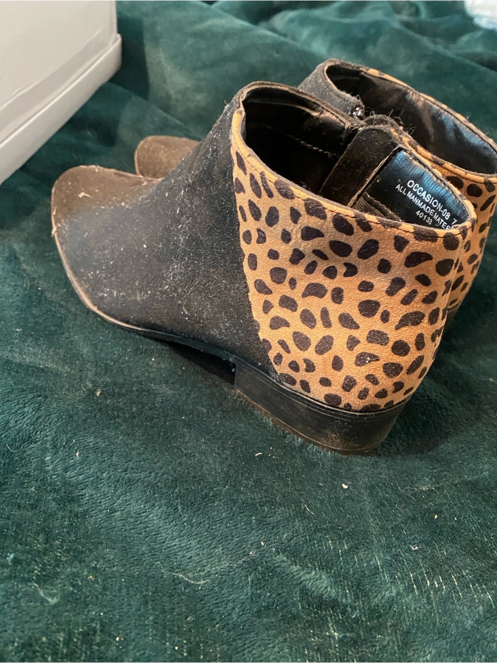 Leopard Accent Black Ankle Boots - Women's Fashion Booties